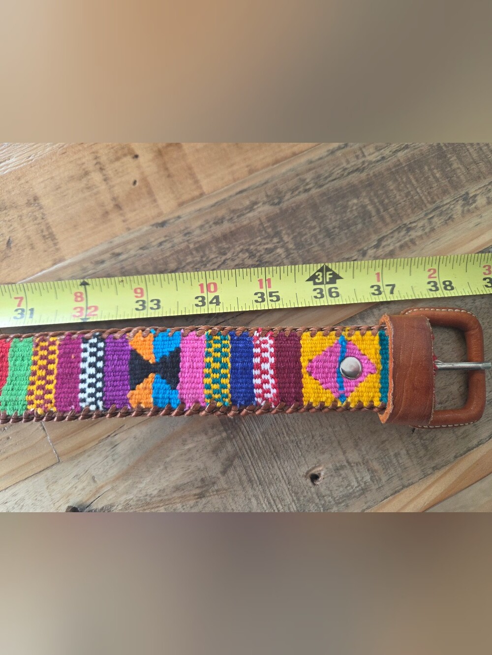 Traditional Guatemalan Vibrant Woven Embroidered Colorful Belt Size 32 - Picture 8 of 10